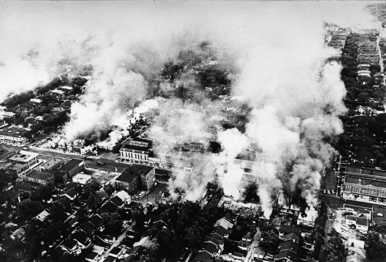 Aerial view of widespread fires started during the riots in Detroit, Michigan, July 1967. (Photo by Hulton Archive/Getty Images)